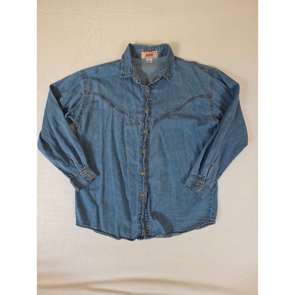 Vintage Denim Western Shirt Pointed Yoke Button Up Medium Cotton‎ USA Cowgirl